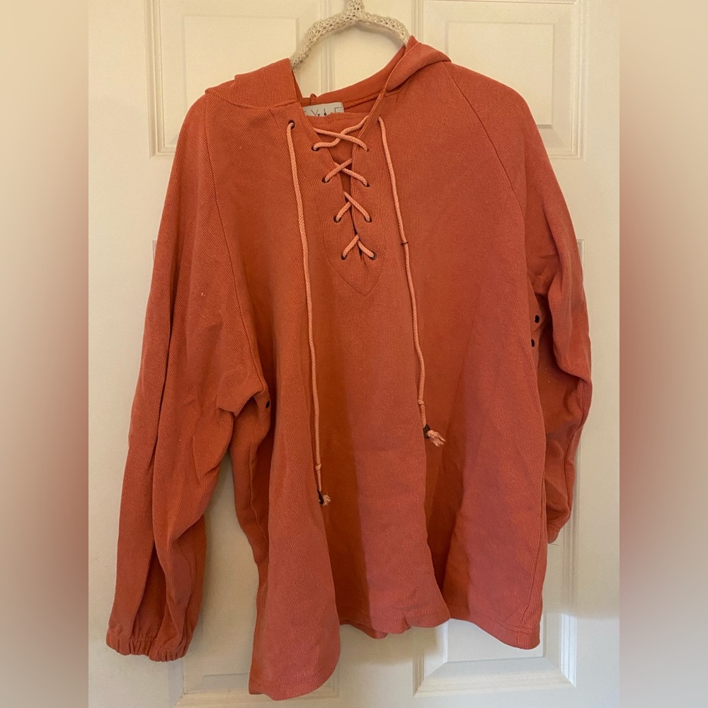 Vintage New York style large salmon light weight hoodie with cute ties large